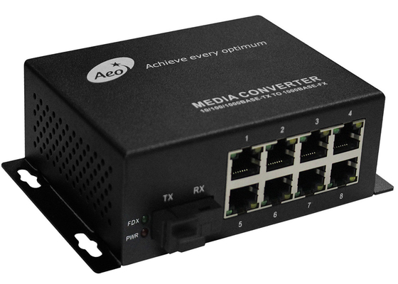 10/100M Commercial Fiber Media Converter with 1 Fiber and 8 Ethernet Ports