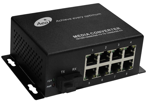 Konwerter światłowodowy jednomodowy na 1 port SC i 8 portów Ethernet