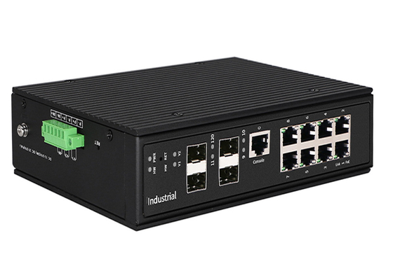 Zarządzalny przemysłowy przełącznik POE 8 portów GE POE Ethernet + 4 porty GIGA SFP