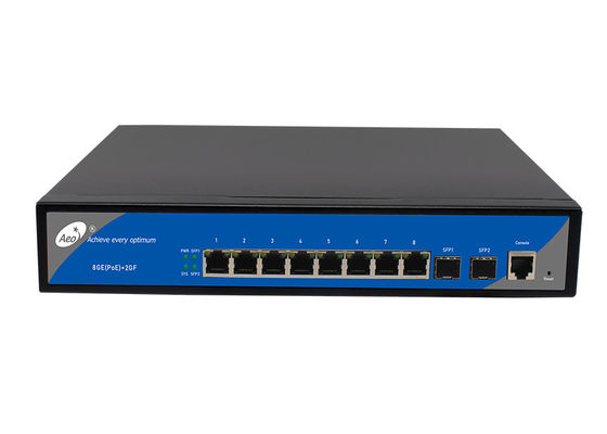 IP30 8-portowy zarządzalny przełącznik POE, 8 gigabitowych portów POE, 2 gigabitowe porty SFP