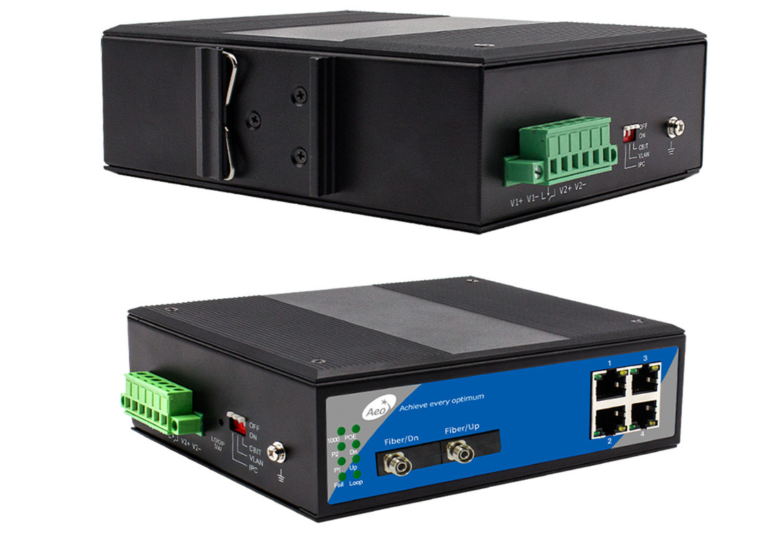 Przemysłowy przełącznik kaskadowy 100KM Ethernet z 2 portami światłowodowymi i 4 portami Ethernet