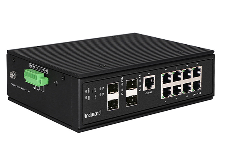 Zarządzalny przemysłowy przełącznik POE 8 portów GE POE Ethernet + 4 porty GIGA SFP