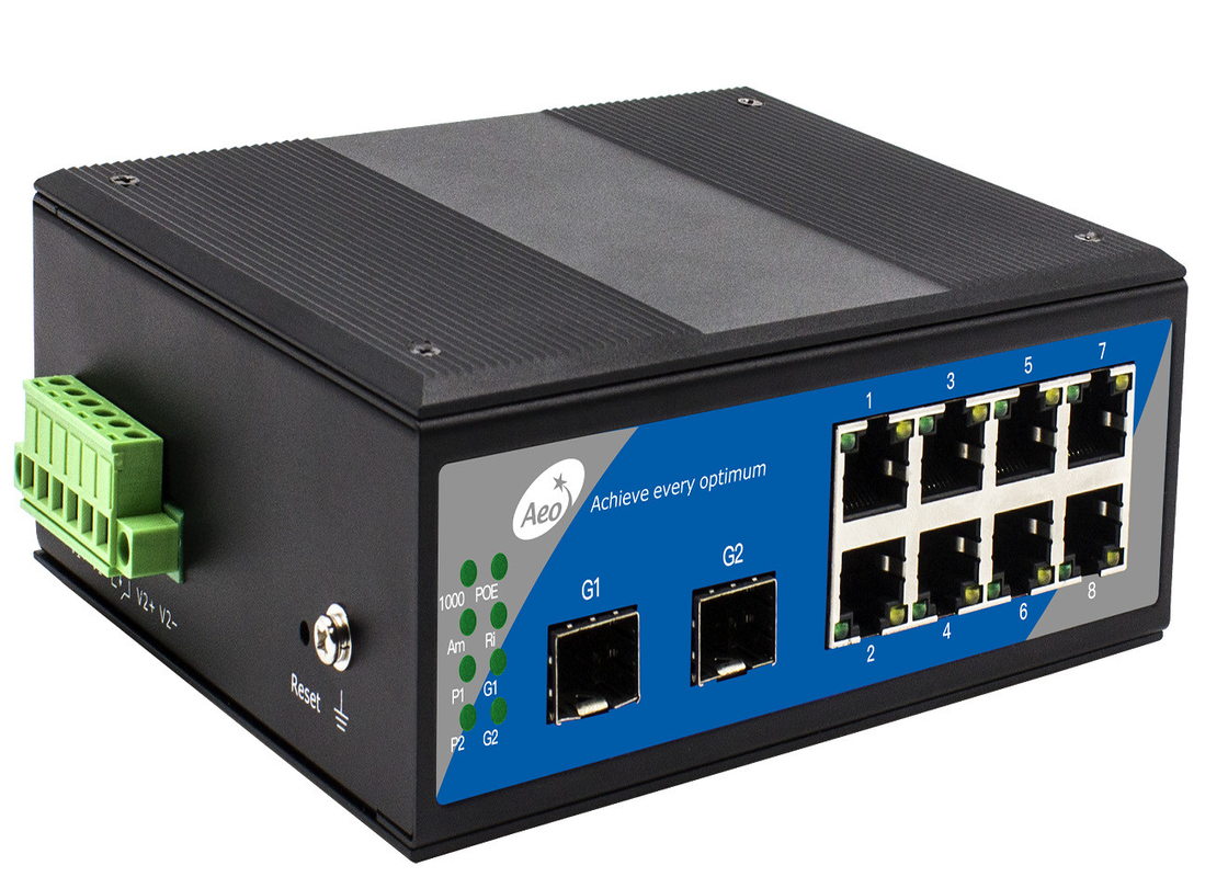 Przełącznik światłowodowy IP40 SFP z 2 gniazdkami SFP i 8 portami Ethernet