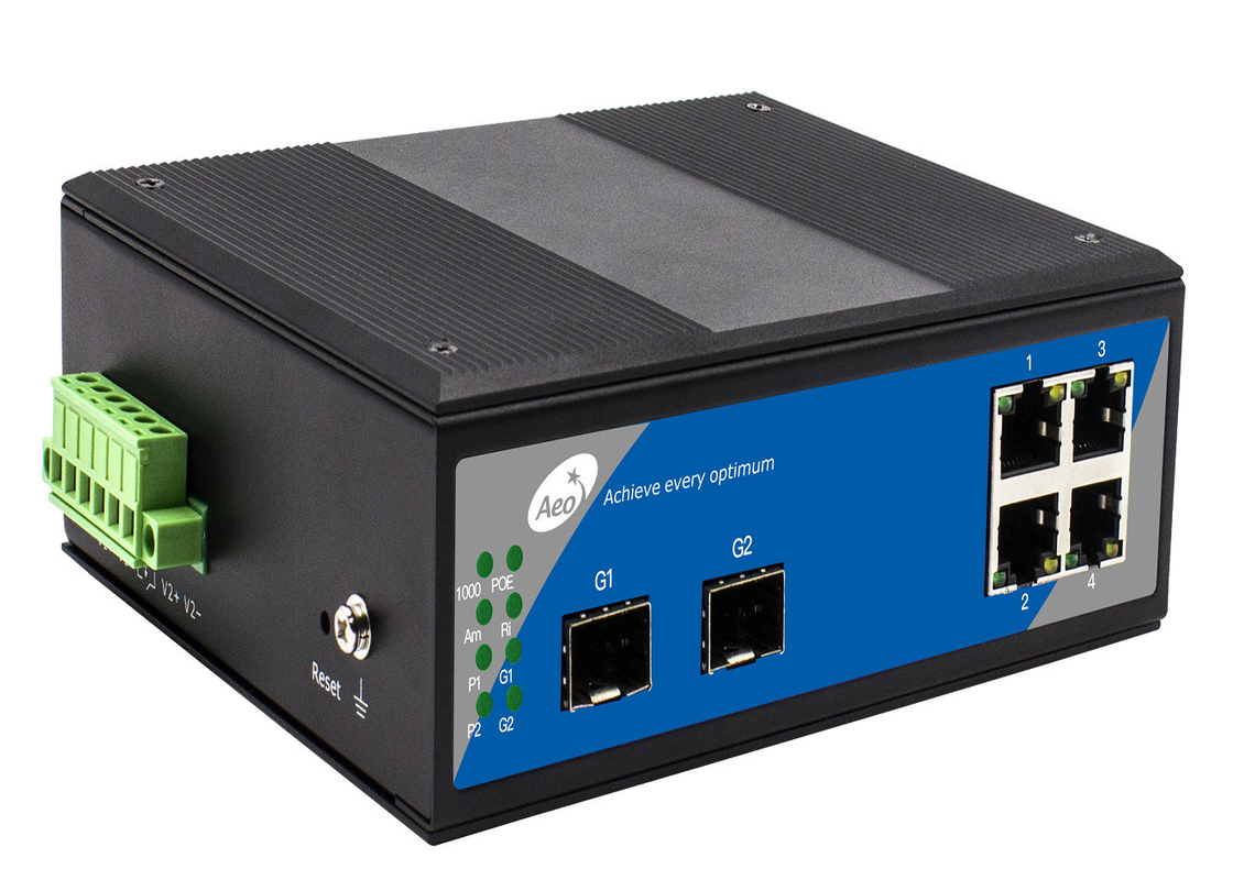IP40 SFP Przełącznik optyczny jednowarunkowy jednowłóknowy z 2 gniazdkami SFP i 4 portami Ethernet