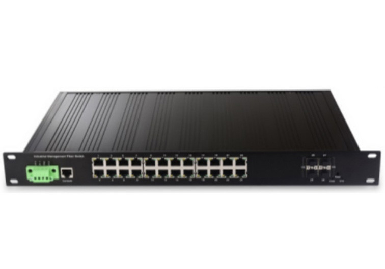 28-port zarządzany przełącznik Ethernet przemysłowy z 4 gniazdkami 10G SFP+ i 24 portami Ethernet 10/100/1000Base-T (((X)