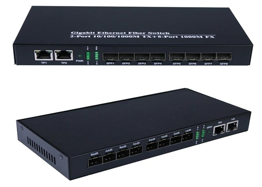 Gigabit Ethernet Fiber Switch 1.25Gbps 8 portów SFP Fiber i 2 porty RJ45